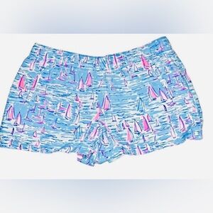 Lilly Pulitzer XL  Blue BOATYLICIOUS LILO SHORTS Linen Pull-On Sailboats EUC